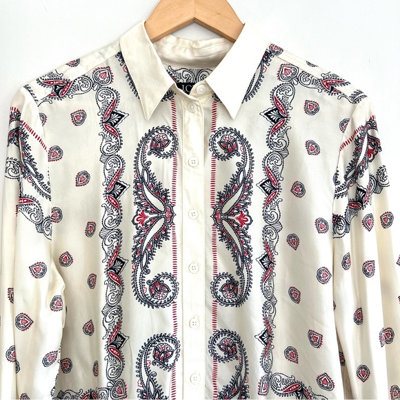 J. CREW Drapey Paisley Print Multicolor Long Sleeves Button Up Shirt Blouse Sz L - Picture 4 of 16